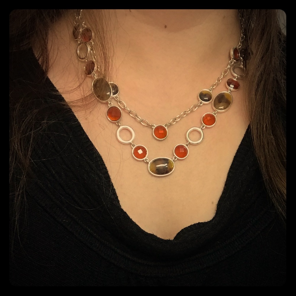 Orange and Silver Necklace, 9 inch, layered